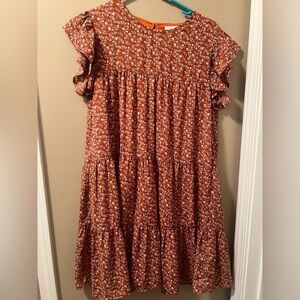 Pink Lily Rustic Floral Ruffle Sleeve Dress Size Medium